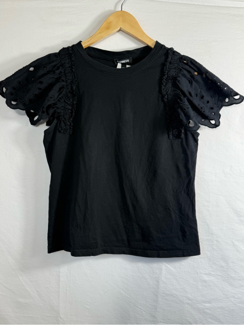 Express Black Eyelet Puff Sleeve Tee